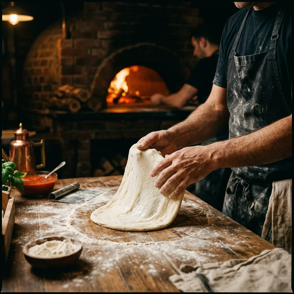 Fresh hand-stretched pizza being prepared at Bella Pizza in Hasbrouck Heights, NJ
